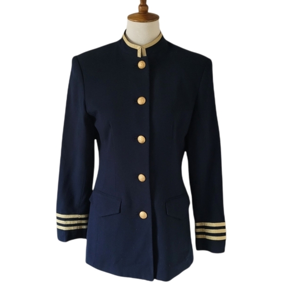 Vintage‎ - Casual Corner Wool Navy and Gold Military Style Blazer - Picture 1 of 6